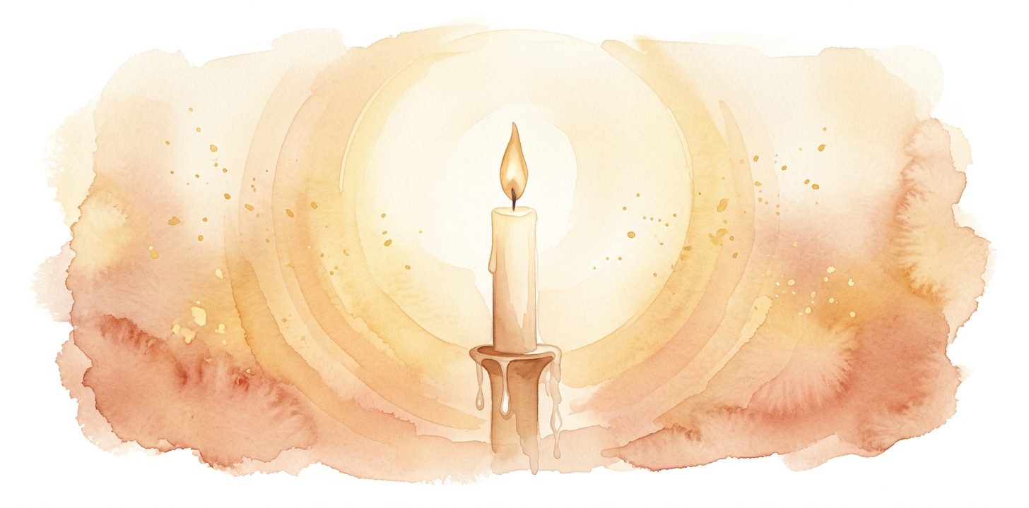 Candle in a dream burning with a steady calm flame in surrounding darkness