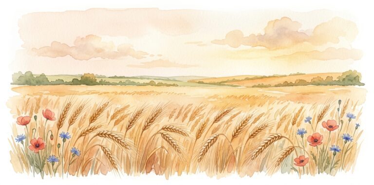 Golden wheat field in a dream at the moment of ripeness bending in warm breeze