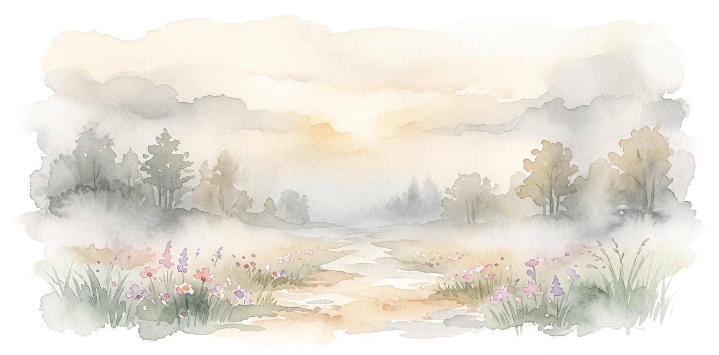 Foggy path in a dream disappearing into layers of soft translucent mist