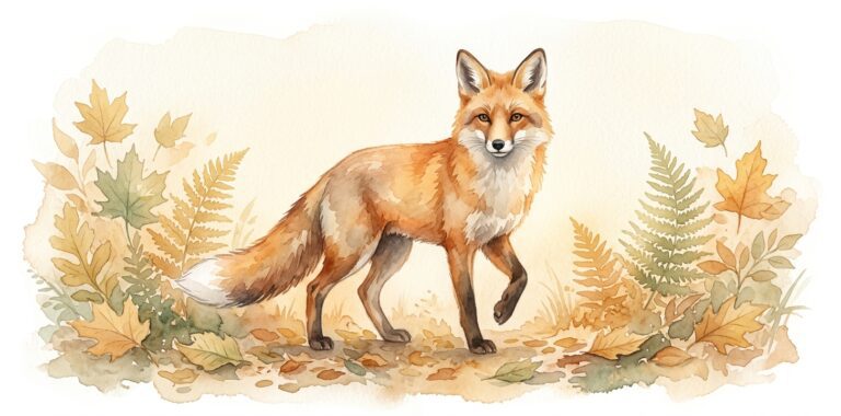 Fox in a dream standing in a forest clearing with one paw raised mid-step