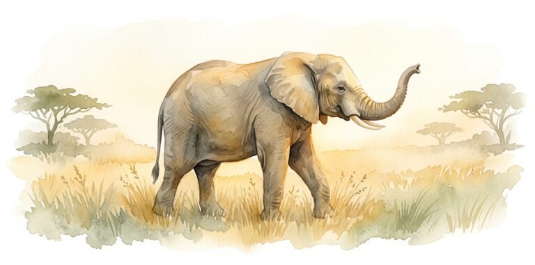 Elephant in a dream walking slowly through golden savanna, massive and calm