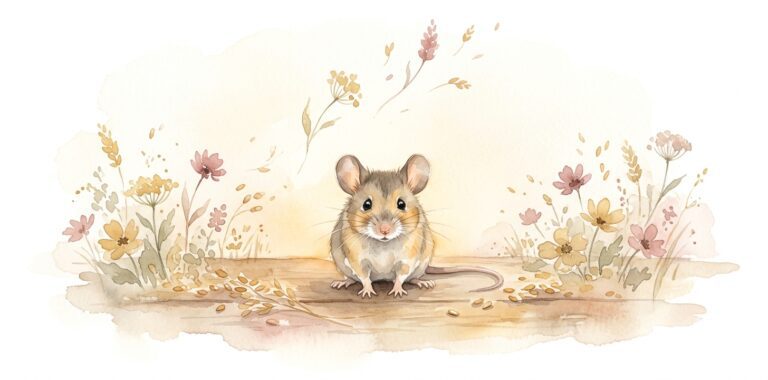 Mouse in a dream on an old wooden surface looking up with bright curious eyes