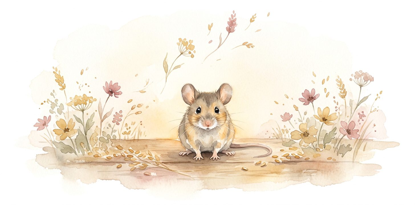 Mouse in a dream on an old wooden surface looking up with bright curious eyes