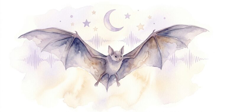 Bat in a dream in flight with wings spread wide, elegant like a nocturnal dancer