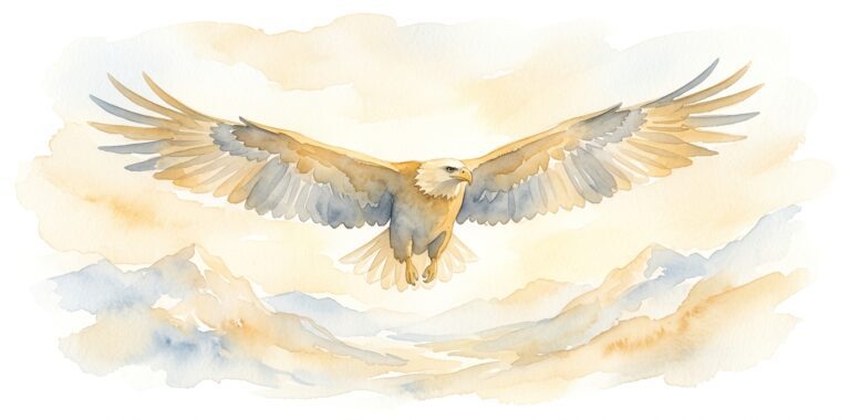Eagle in a dream soaring with wings fully spread, gliding on a thermal current