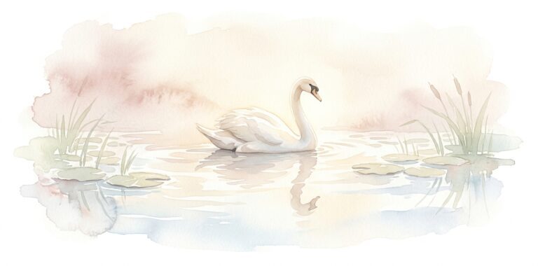 Swan in a dream gliding across calm water with neck arching elegantly