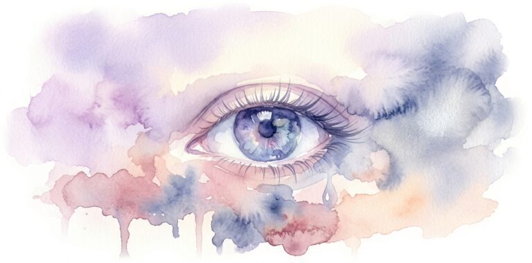Contemplative eye in a dream with a rich expressive iris in poetic painterly style