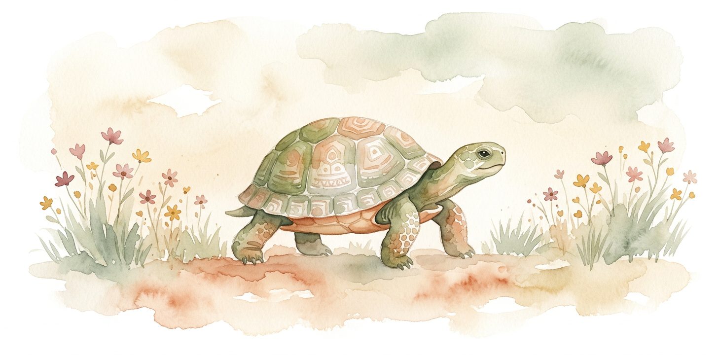 Turtle in a dream walking peacefully across soft earth with a patterned shell