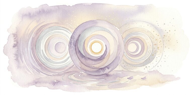 Nested concentric circles in a dream opening into each other with a warm golden halo at the very centre