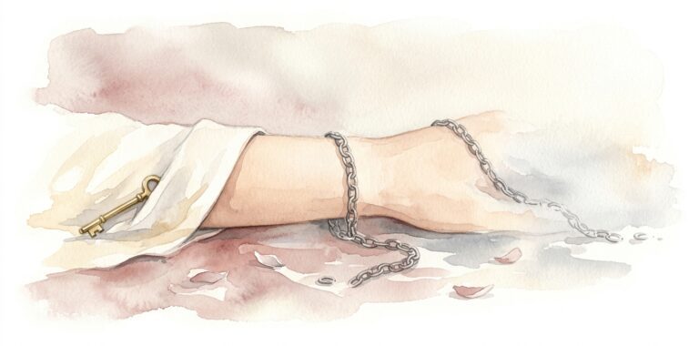 Wrist in a dream with a slim silver chain resting softly on the skin trailing away in warm haze on a quiet cloth surface