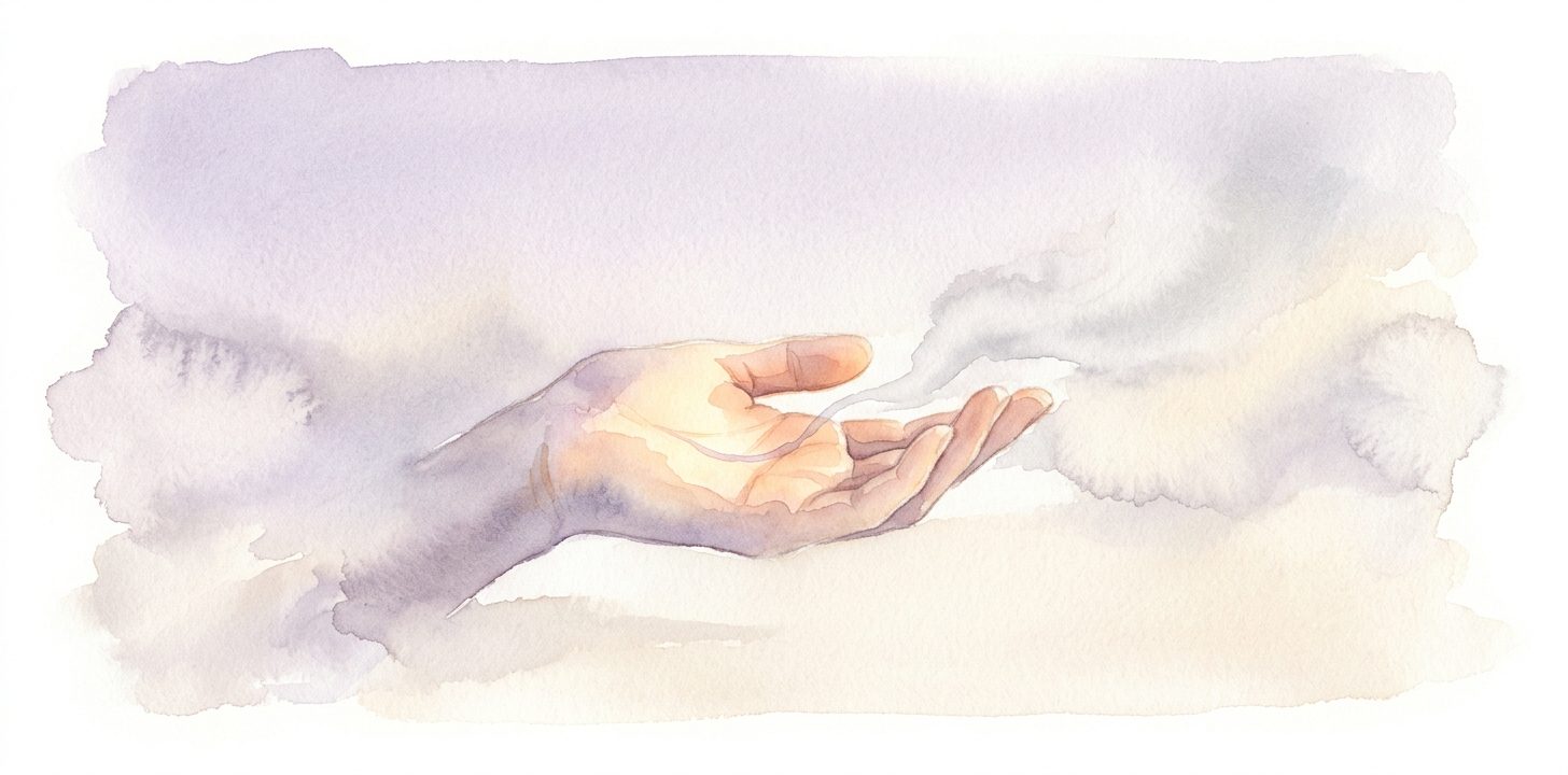 Open hand in a dream turned upward into a delicate mist drifting gently away with a faint thread of color