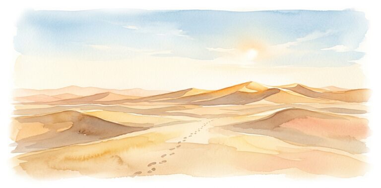 Desert dunes in a dream stretching to a distant horizon under a vast sky